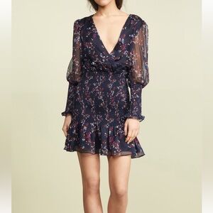 Keepsake The Label Embrace Floral Boho Smocked Long Sleeve Ruffle Dress XS NWT